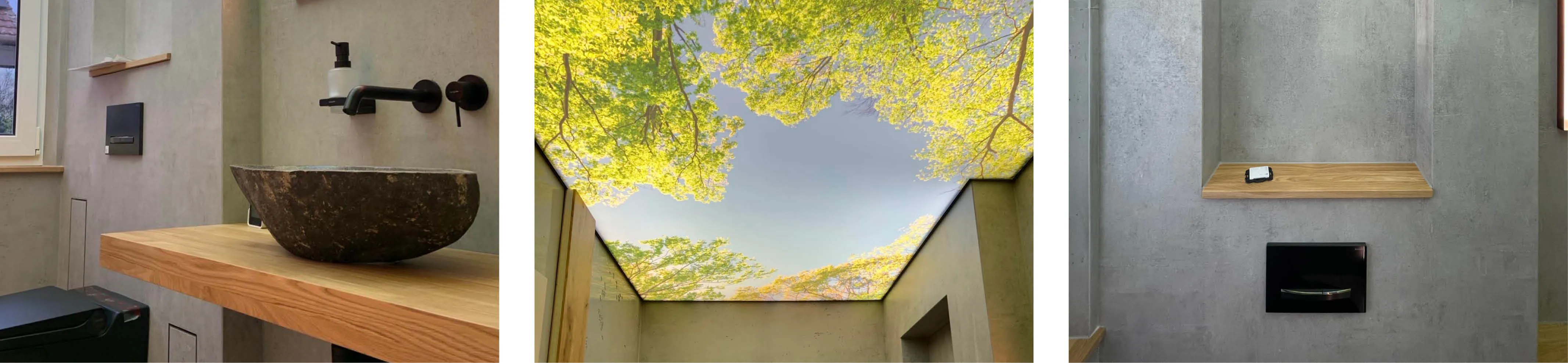 Header mit drei Ausschnitten eines natürlichen Gäste-WCs.