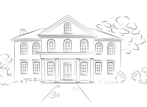 Zeichung eines schönen Altbaus.