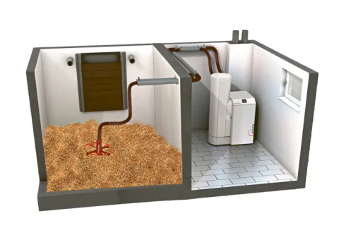 Lagerraum mit der Variante Maulwurf für Pellets.